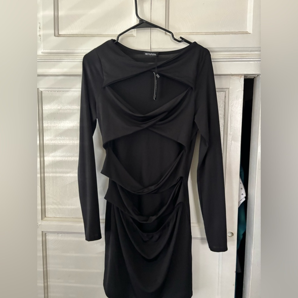 Boohoo Black Cut Out Ruched Wrap Dress